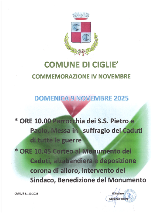Commemorazione  IV Novembre
Domenica 9 Novembre 2025
